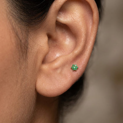 9K Gold Emerald Cluster Second Stud Earrings