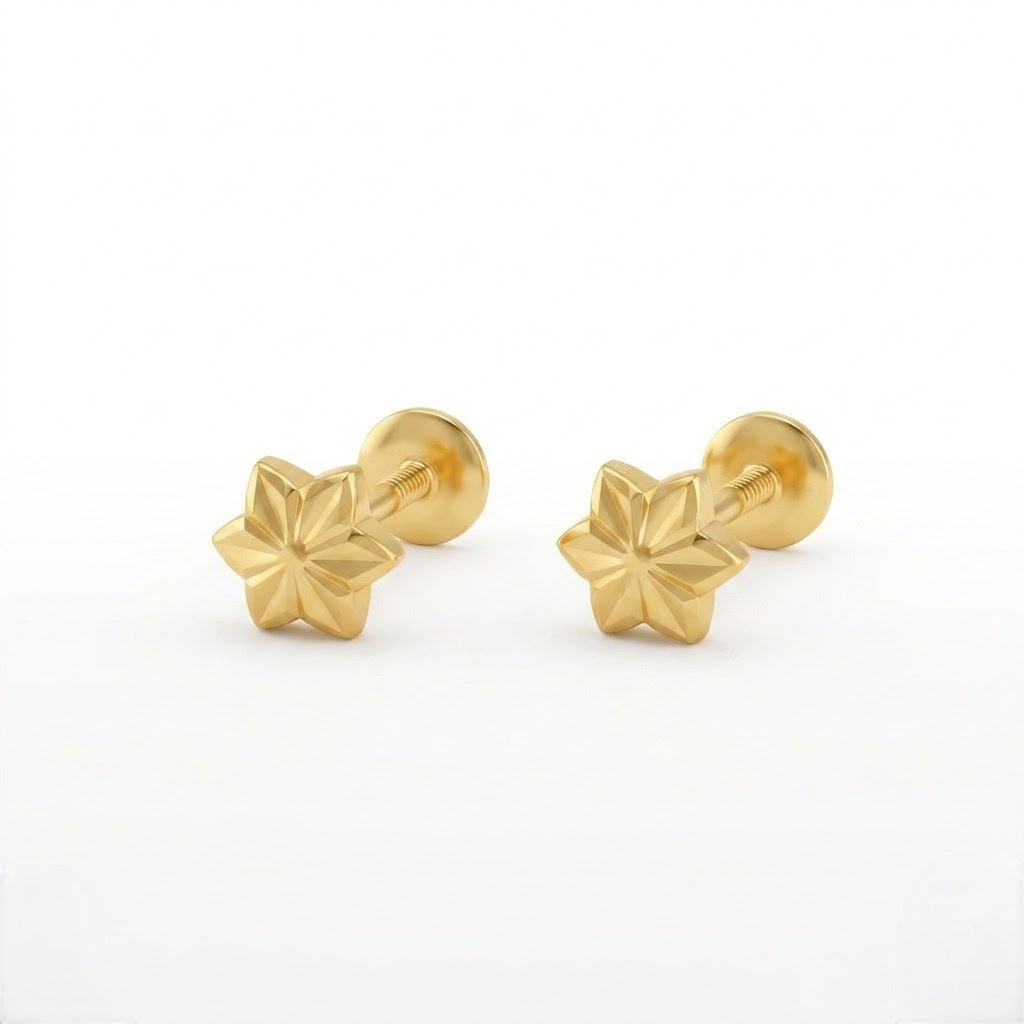 9K Gold Star Flower Stud Earrings