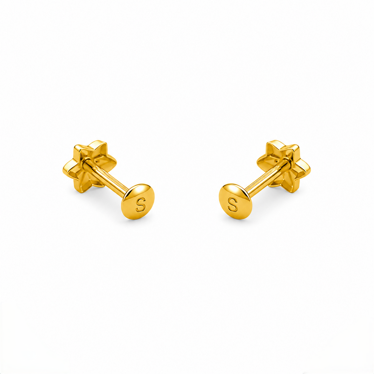 9K Gold Star Flower Stud Earrings