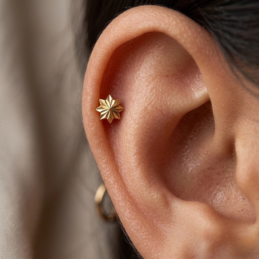 9K Gold Star Flower Stud Earrings