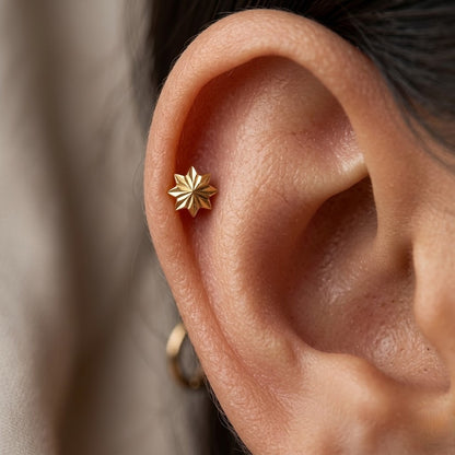 9K Gold Star Flower Stud Earrings