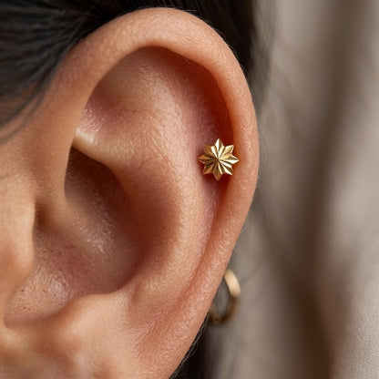 9K Gold Star Flower Stud Earrings