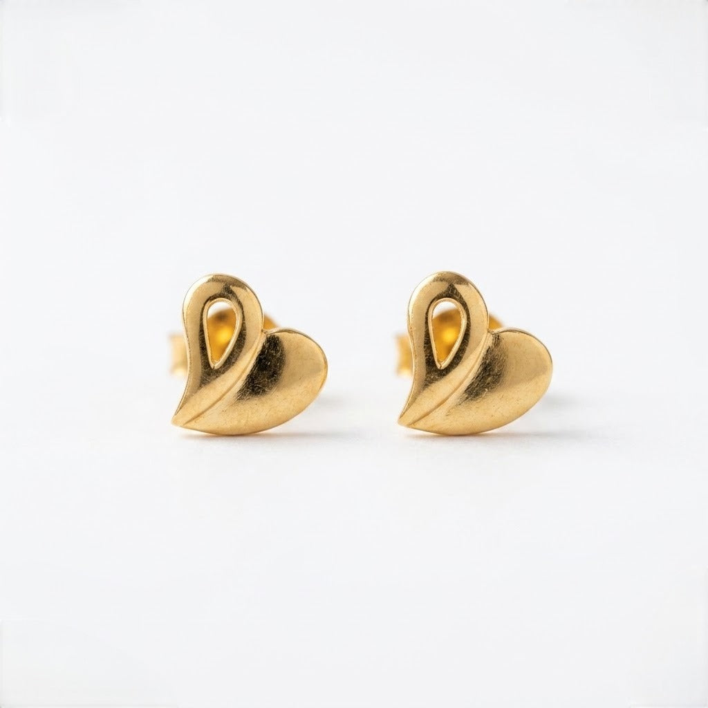 9K Gold Elegant Heart Second Stud Earrings
