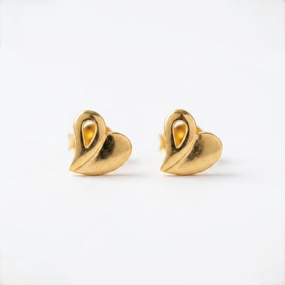 9K Gold Elegant Heart Second Stud Earrings