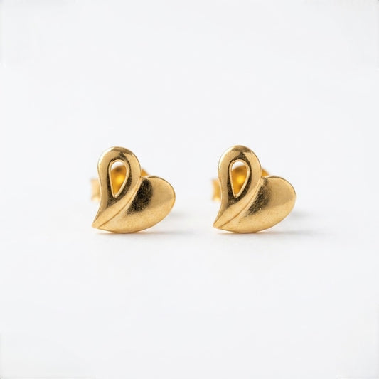 9K Gold Elegant Heart Second Stud Earrings