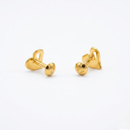 9K Gold Elegant Heart Second Stud Earrings