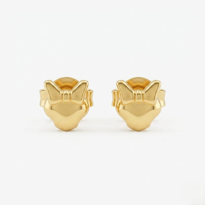 9K Gold Bow Heart Second Stud Earrings