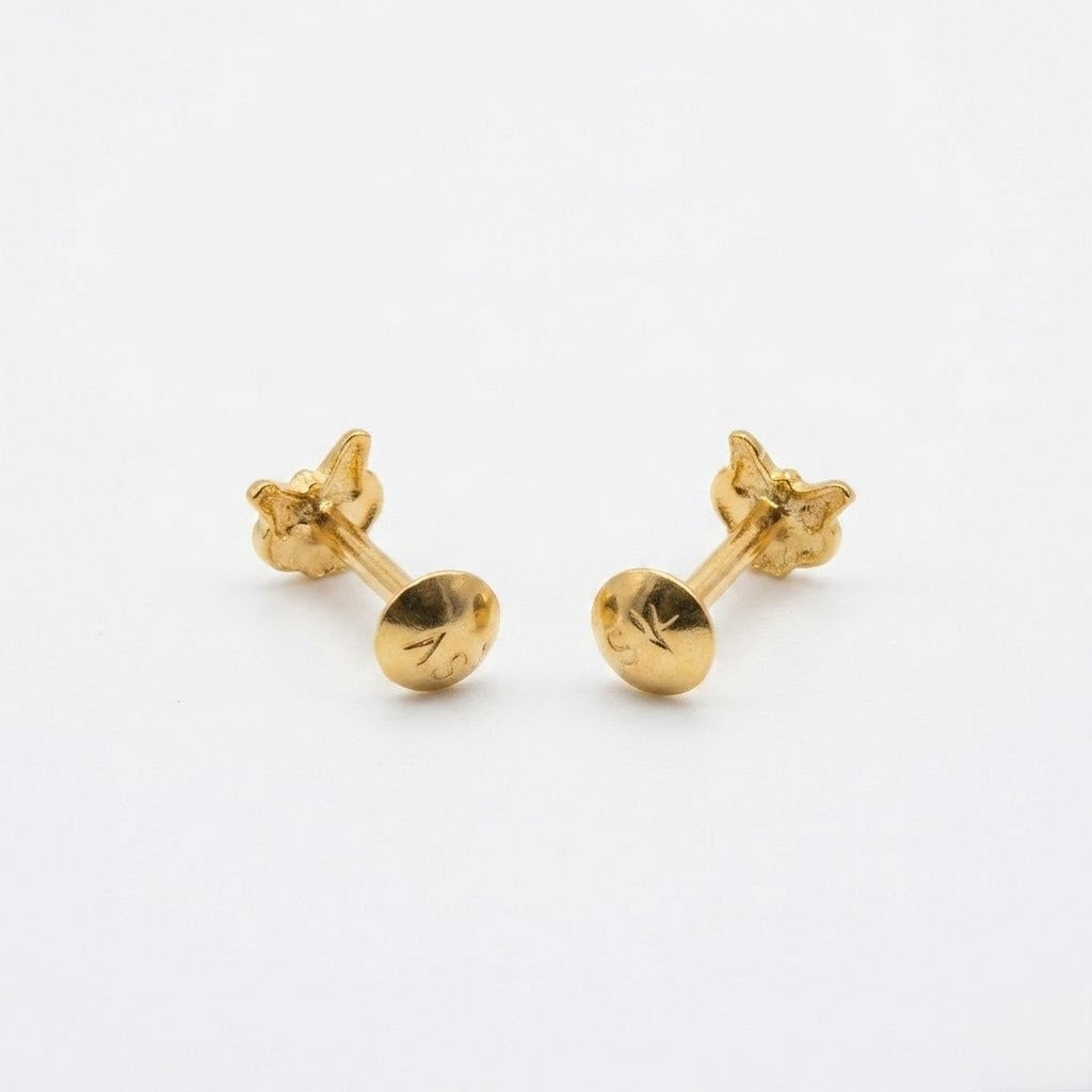 9K Gold Bow Heart Second Stud Earrings