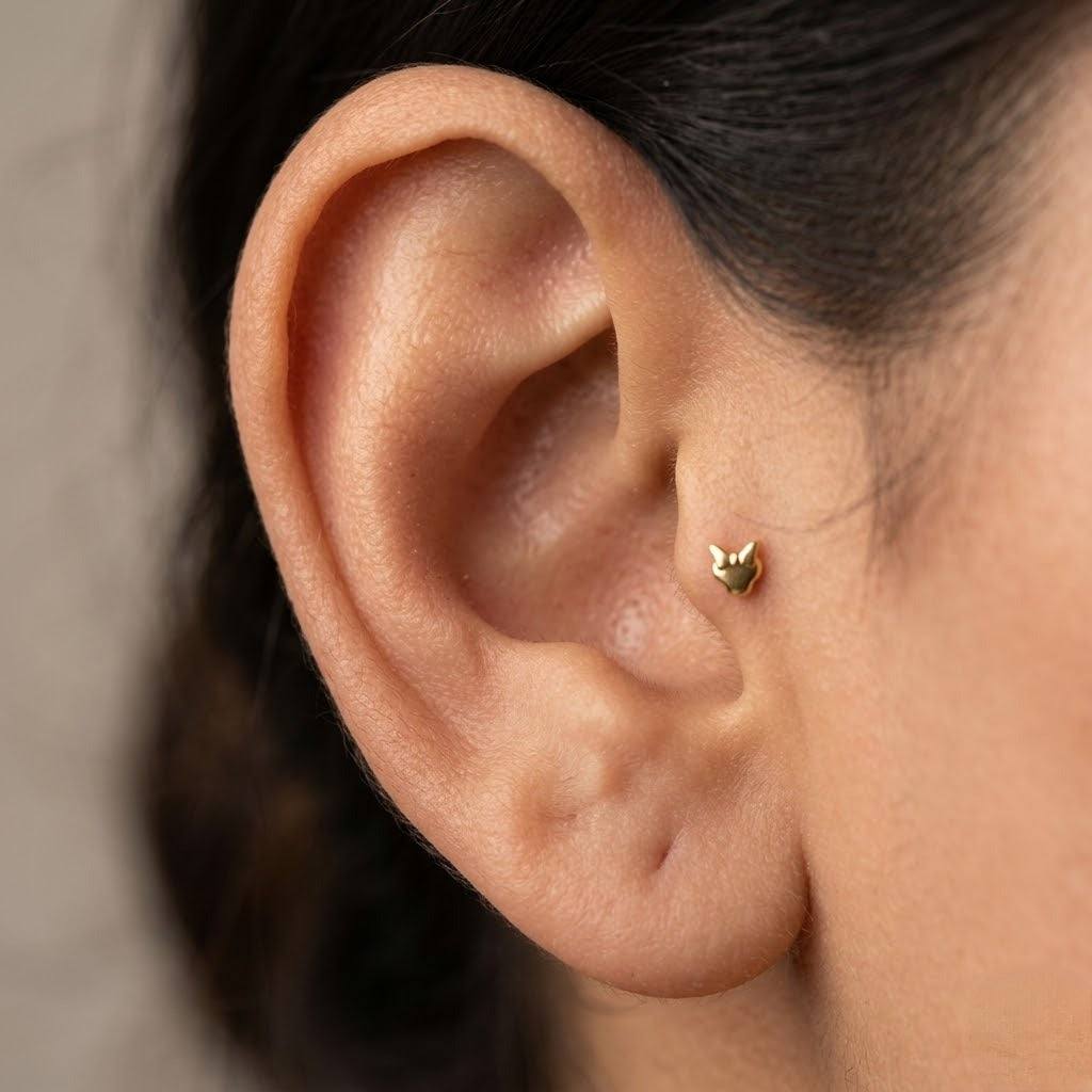 9K Gold Bow Heart Second Stud Earrings