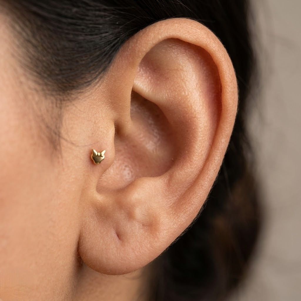 9K Gold Bow Heart Second Stud Earrings