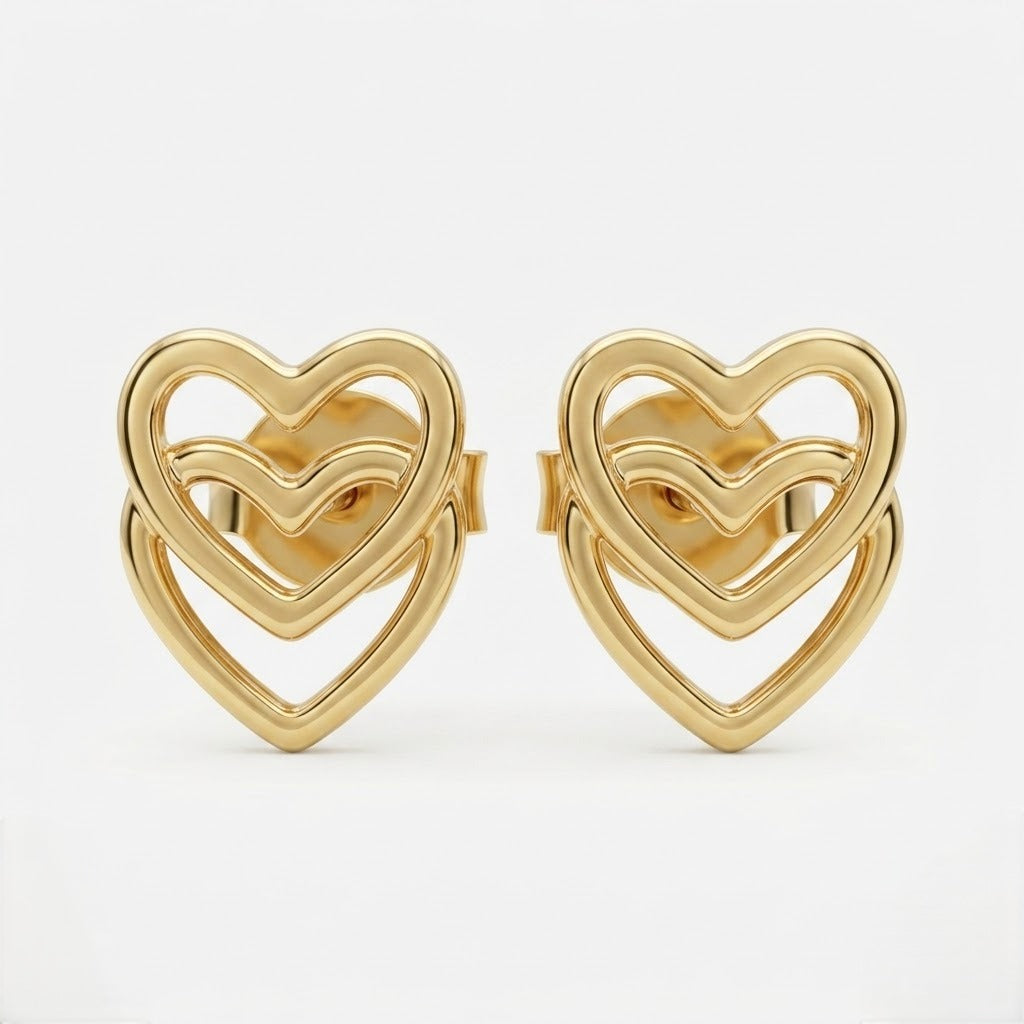 9K Gold Layered Love Second Stud Earrings