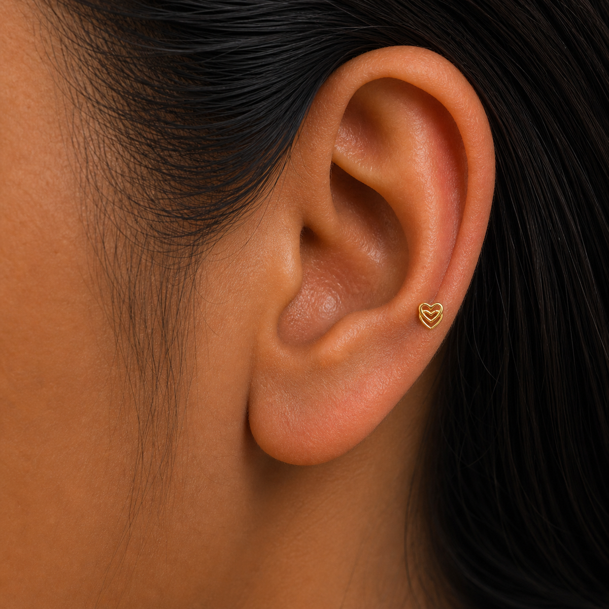 9K Gold Layered Love Second Stud Earrings