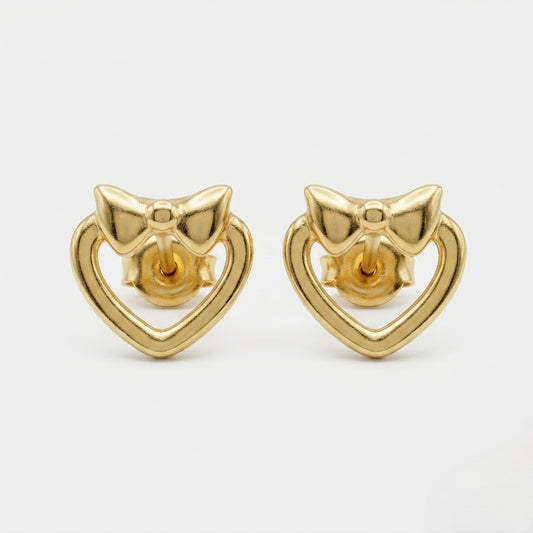 9K Gold Bow Love Frame Second Stud Earrings