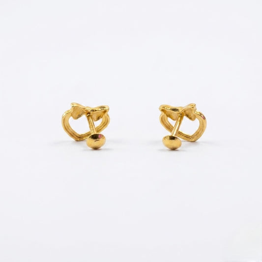 9K Gold Bow Love Frame Second Stud Earrings