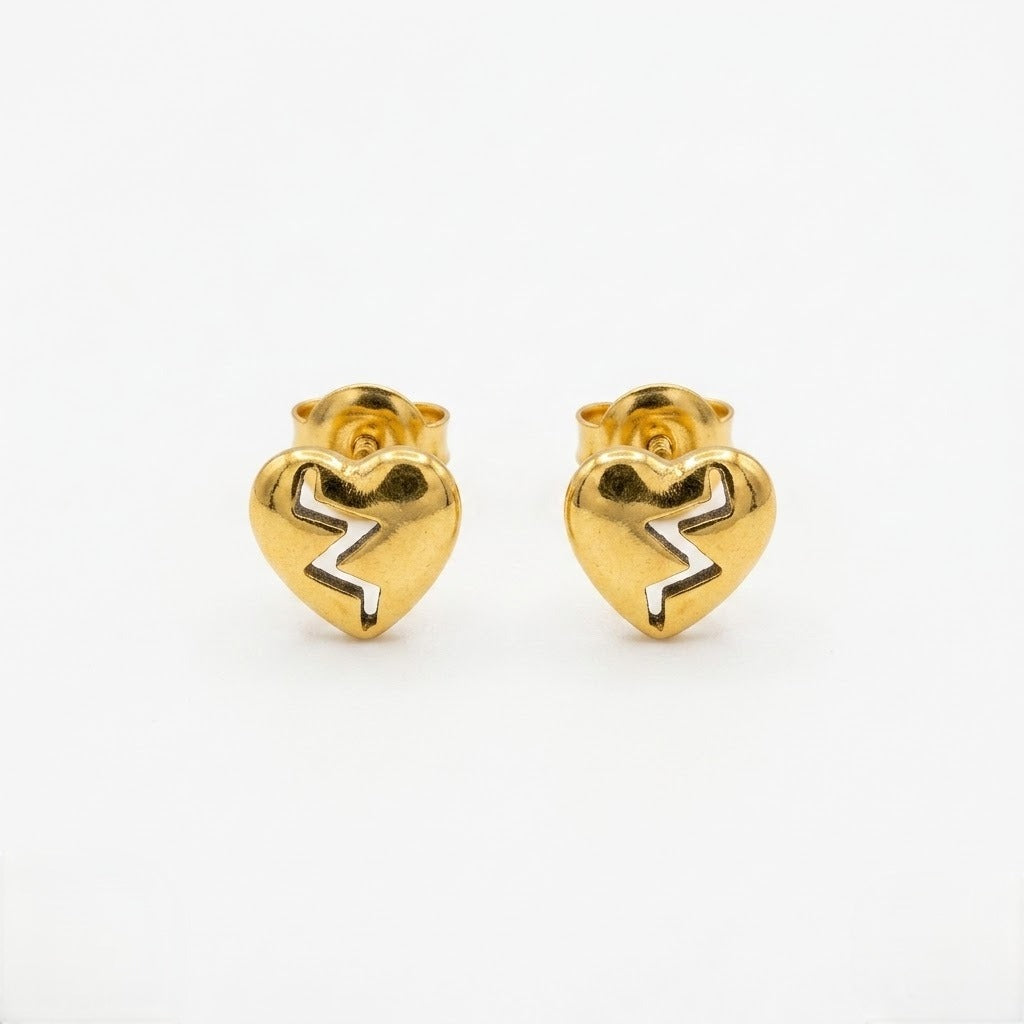 9K Gold Broken Heart Second Stud Earrings