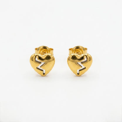 9K Gold Broken Heart Second Stud Earrings