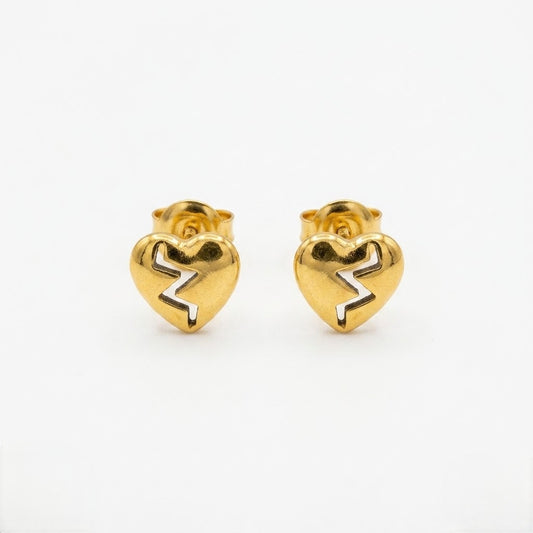 9K Gold Broken Heart Second Stud Earrings