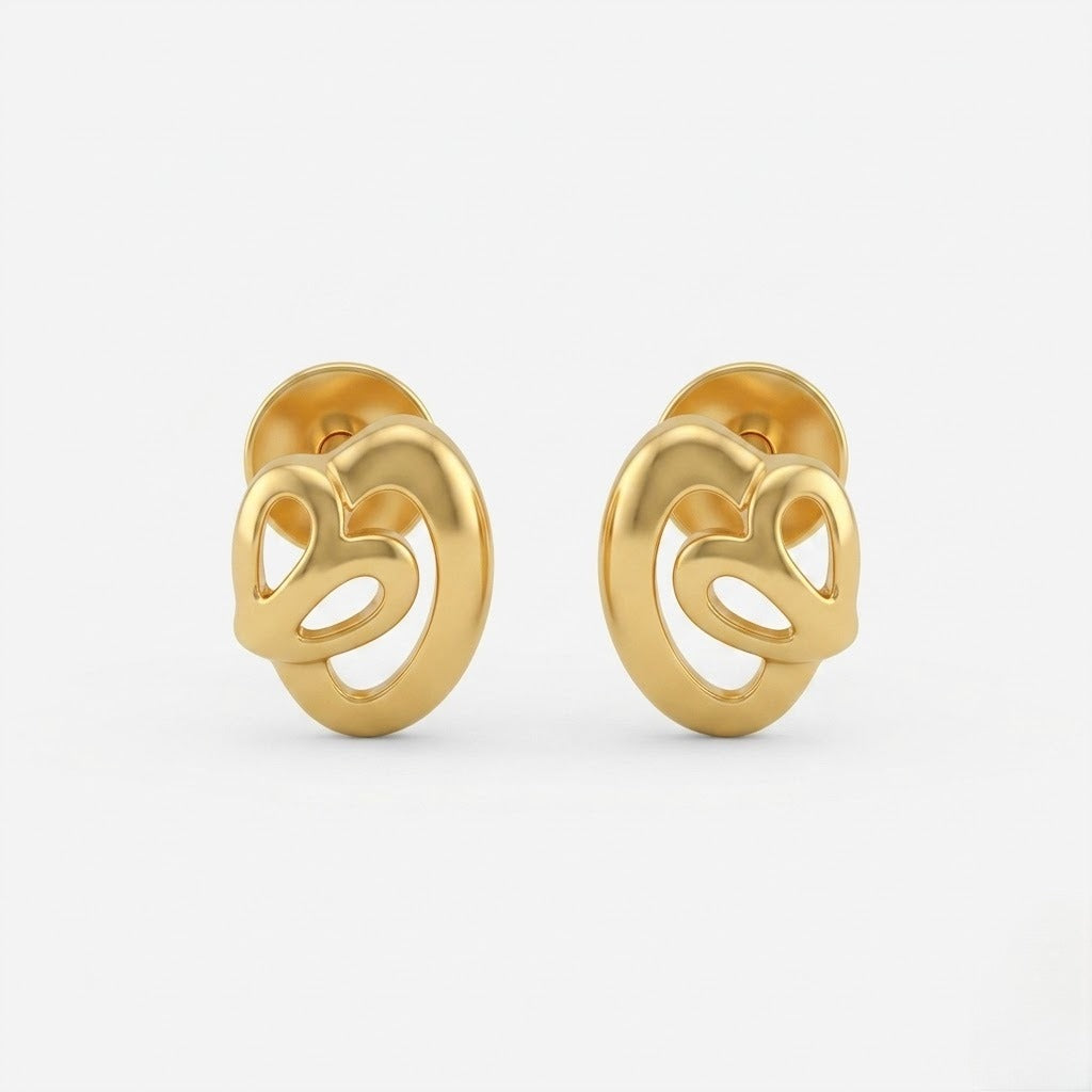 9K Gold Abstract Love Knot Second Stud Earrings