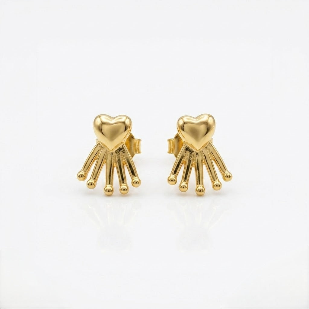 9K Gold Heart Tassel Second Stud Earrings
