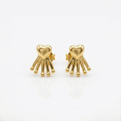 9K Gold Heart Tassel Second Stud Earrings