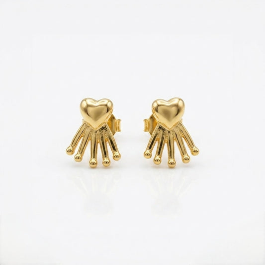 9K Gold Heart Tassel Second Stud Earrings