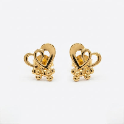 9K Gold Double Heart Bead Second Stud Earrings