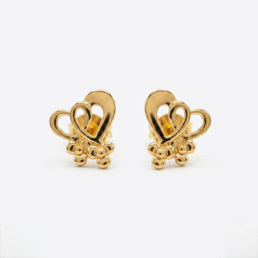 9K Gold Double Heart Bead Second Stud Earrings