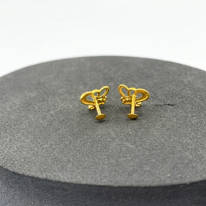9K Gold Double Heart Bead Second Stud Earrings