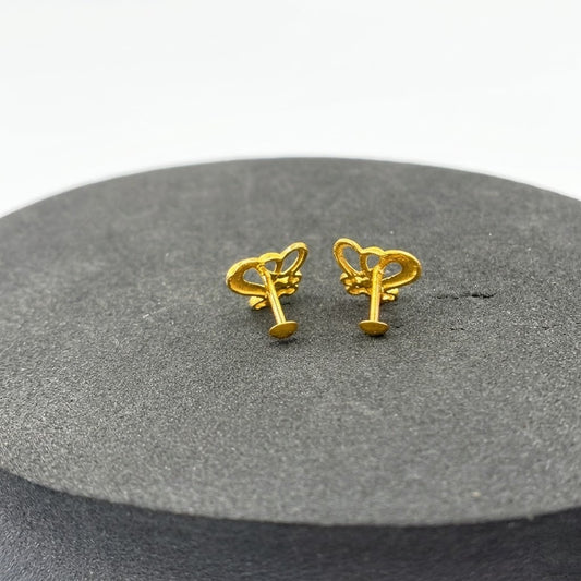9K Gold Double Heart Bead Second Stud Earrings
