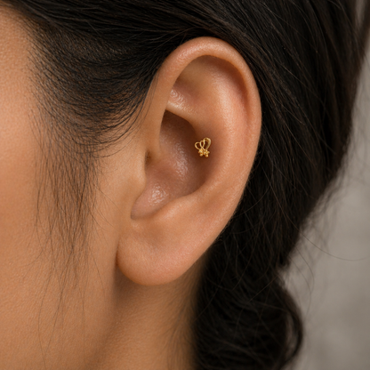 9K Gold Double Heart Bead Second Stud Earrings