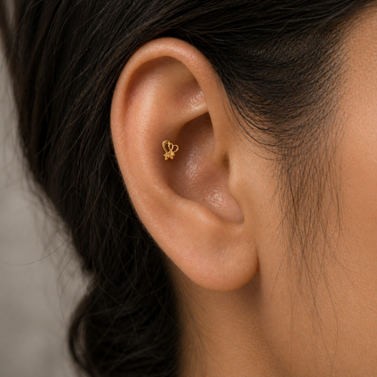 9K Gold Double Heart Bead Second Stud Earrings