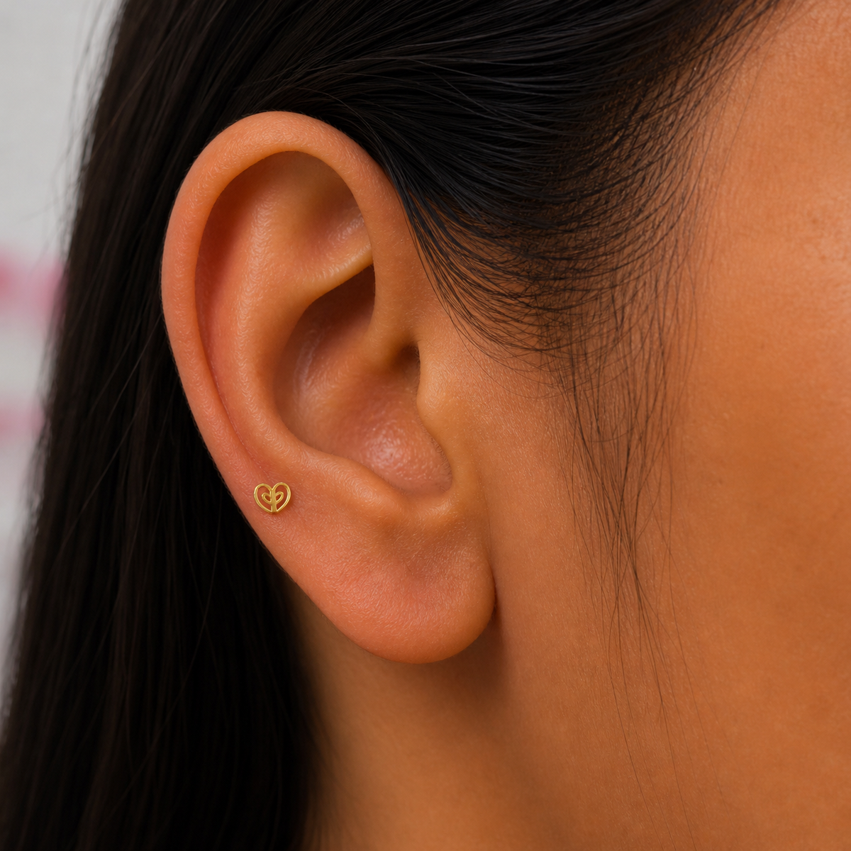 9K Gold Heartleaf Open Second Stud Earrings