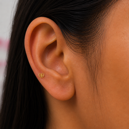 9K Gold Heartleaf Open Second Stud Earrings