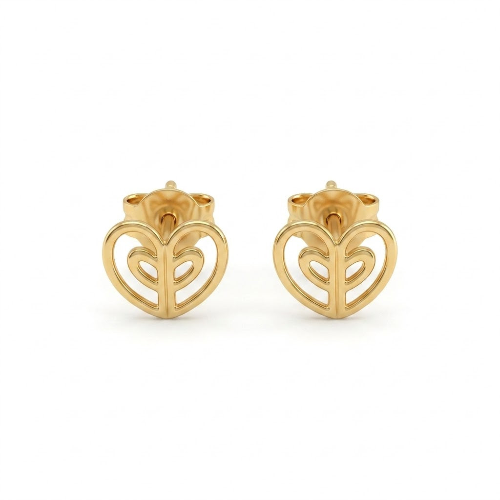 9K Gold Heartleaf Open Second Stud Earrings