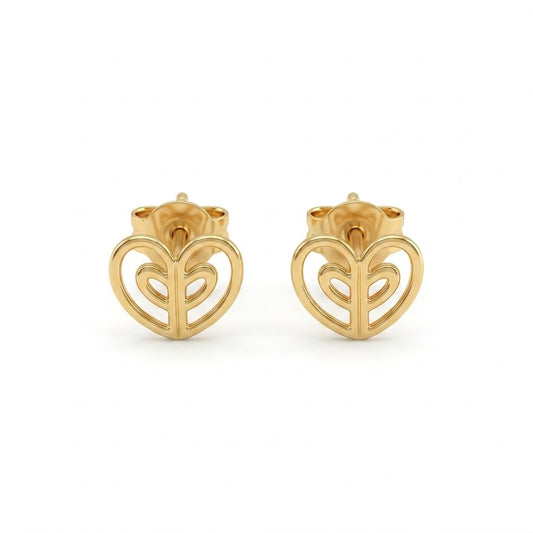 9K Gold Heartleaf Open Second Stud Earrings