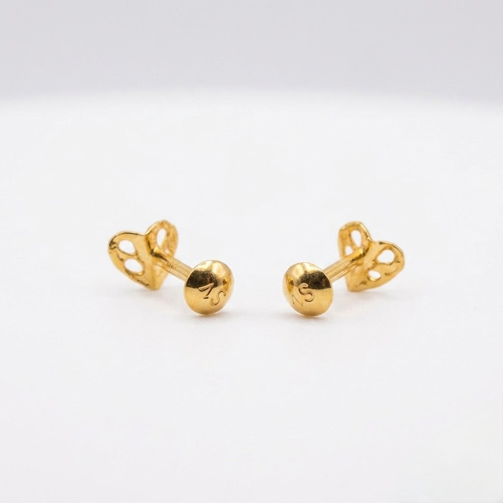 9K Gold Cutout Heart Second Stud Earrings