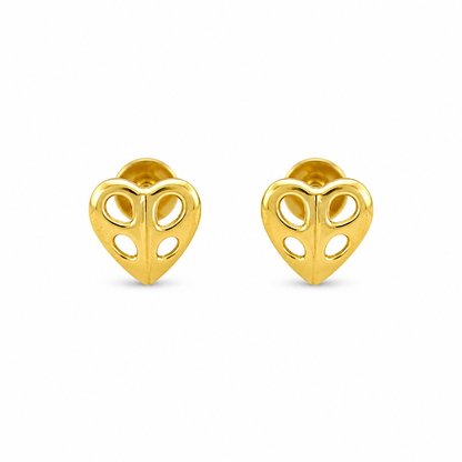 9K Gold Cutout Heart Second Stud Earrings