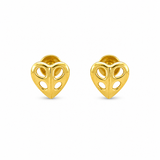9K Gold Cutout Heart Second Stud Earrings