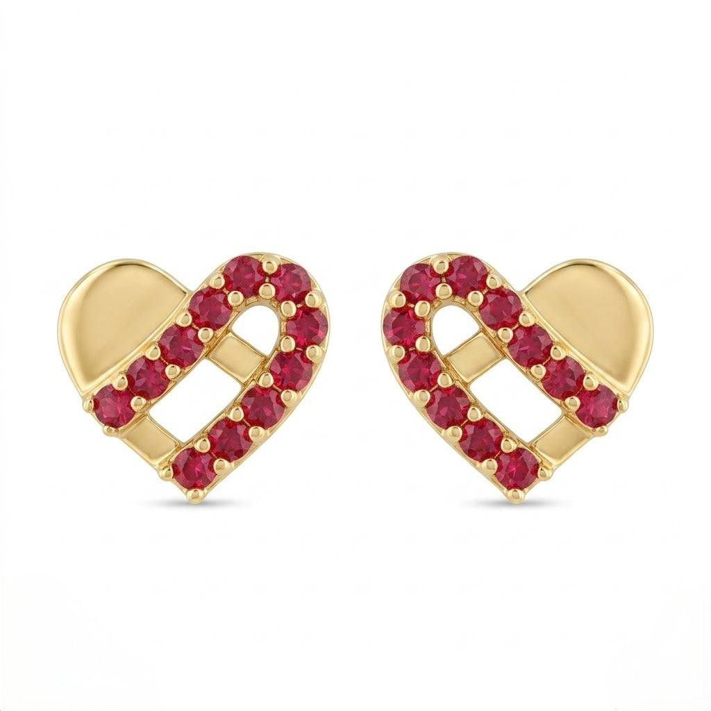 9K Gold Ruby Love Grid Second Stud Earrings