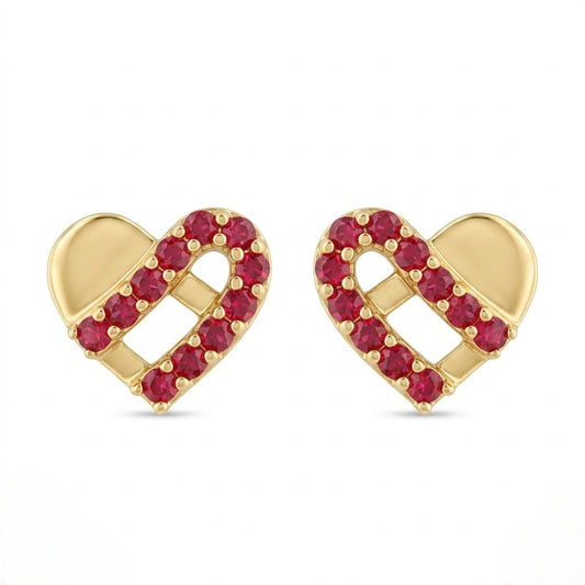 9K Gold Ruby Love Grid Second Stud Earrings