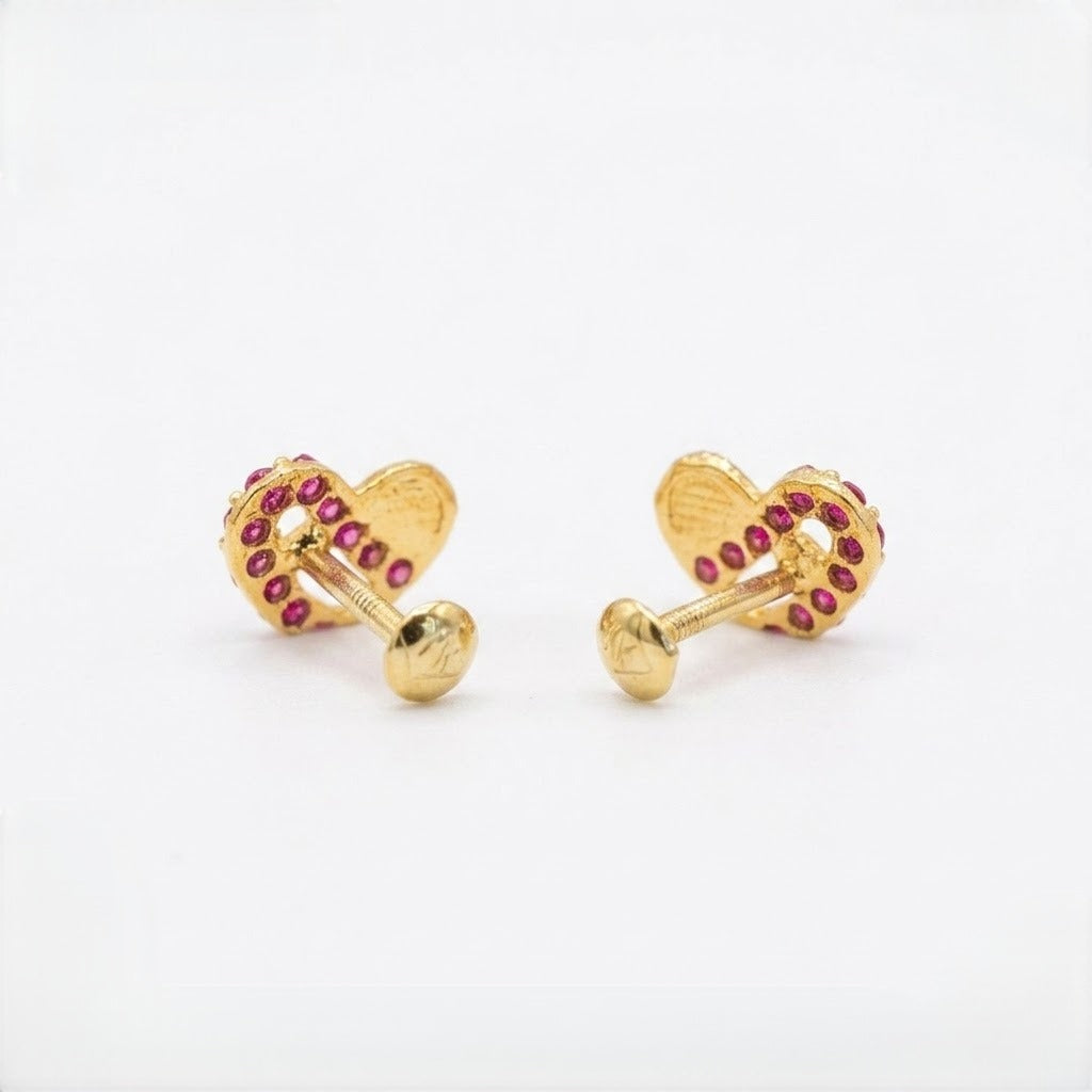 9K Gold Ruby Love Grid Second Stud Earrings