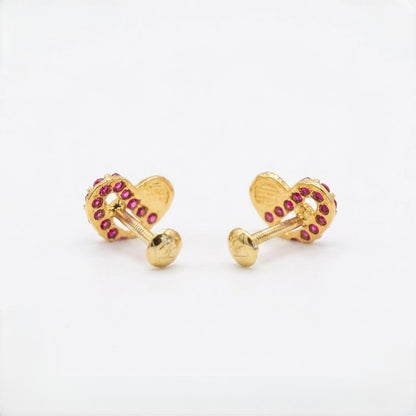 9K Gold Ruby Love Grid Second Stud Earrings