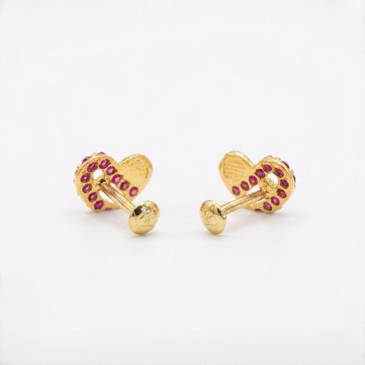9K Gold Ruby Love Grid Second Stud Earrings