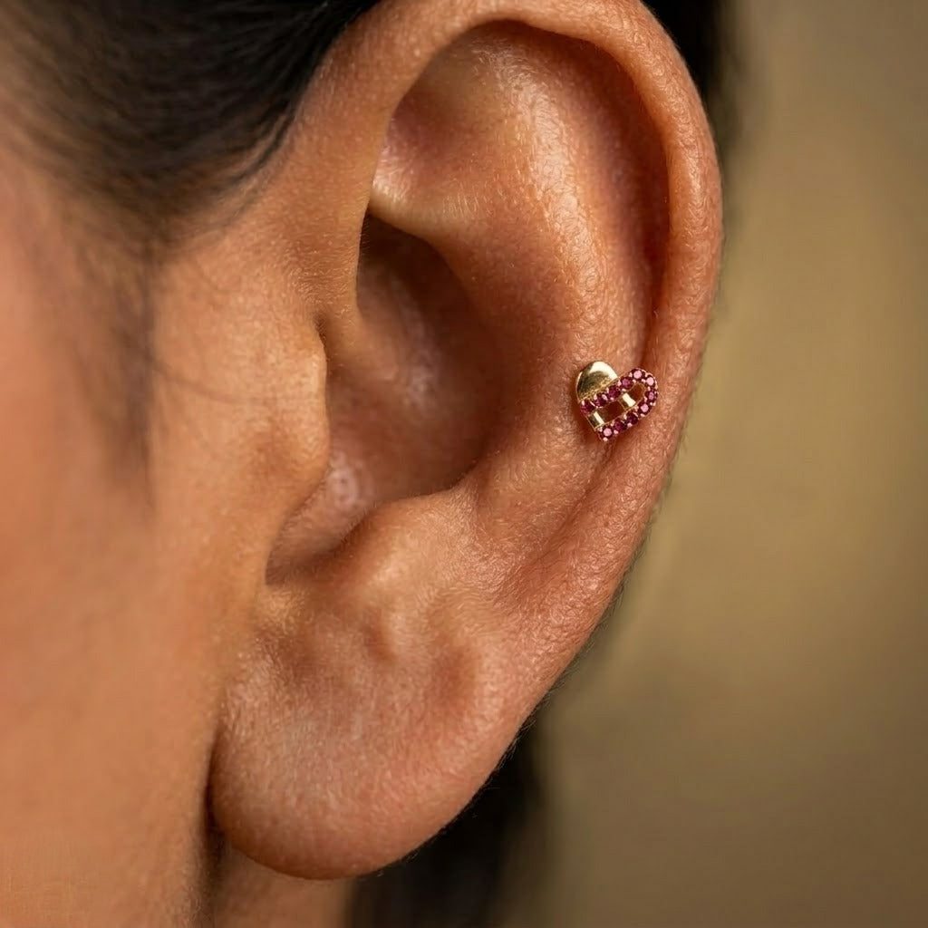 9K Gold Ruby Love Grid Second Stud Earrings