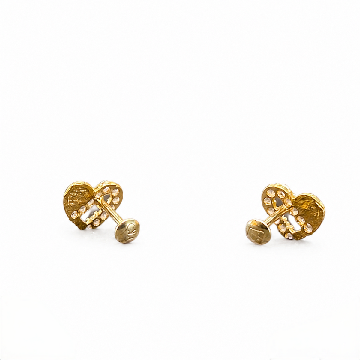 9K Gold Diamond Lace Heart Second Stud Earrings