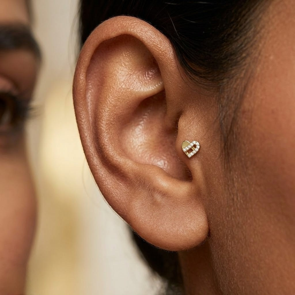 9K Gold Diamond Lace Heart Second Stud Earrings