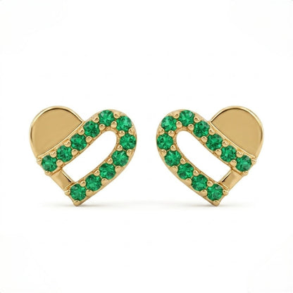 9K Gold Emerald Ribbon Heart Second Stud Earrings