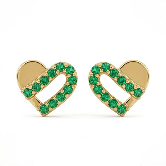 9K Gold Emerald Ribbon Heart Second Stud Earrings
