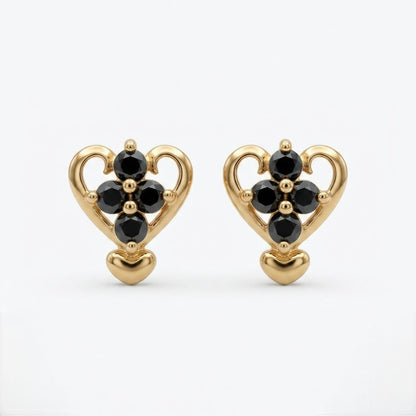 9K Gold Black Bloom Heart Second Stud Earrings