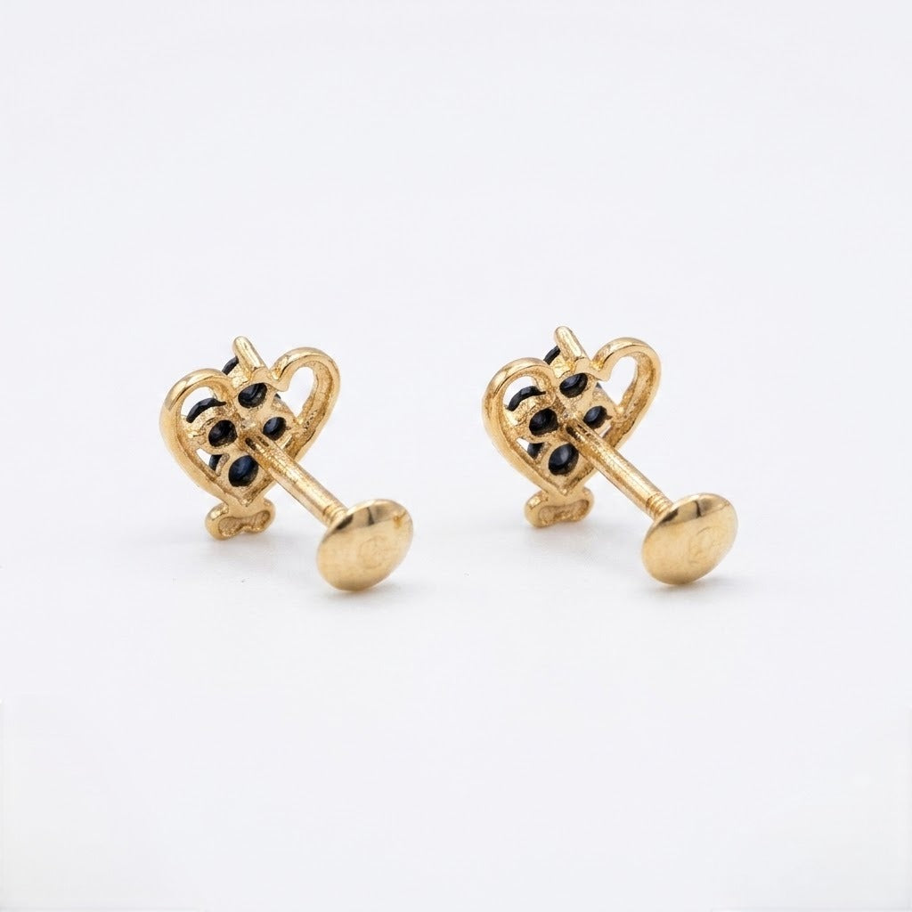 9K Gold Black Bloom Heart Second Stud Earrings